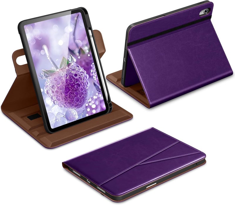 DTTO for iPad A16 Case, iPad 11th / 10th Generation Case (2025/2022), 360 Degree Rotating Premium Leather Folio Stand Cover with Pencil Holder, Dark Purple - Image 1